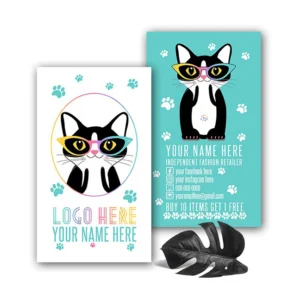 Cat with Glasses Teal Punch Vertical Business Card