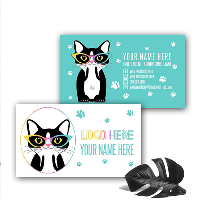 Cat with Glasses Teal Business Card